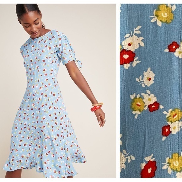 Faithfull The Brand Blue Floral Print Erin Midi Dress - Picture 1 of 16